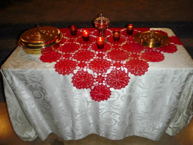 The Communion table is set
